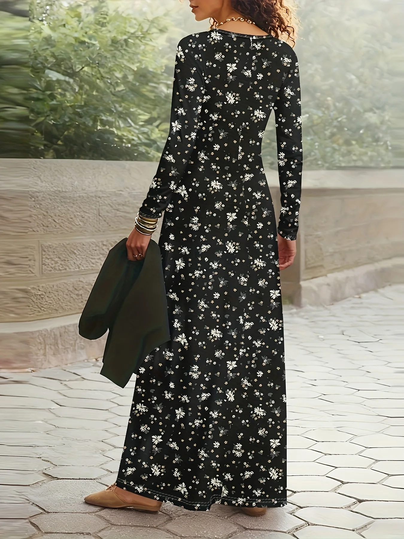 Printed Design resort style Black Floral Print Dress Pattern women's dress