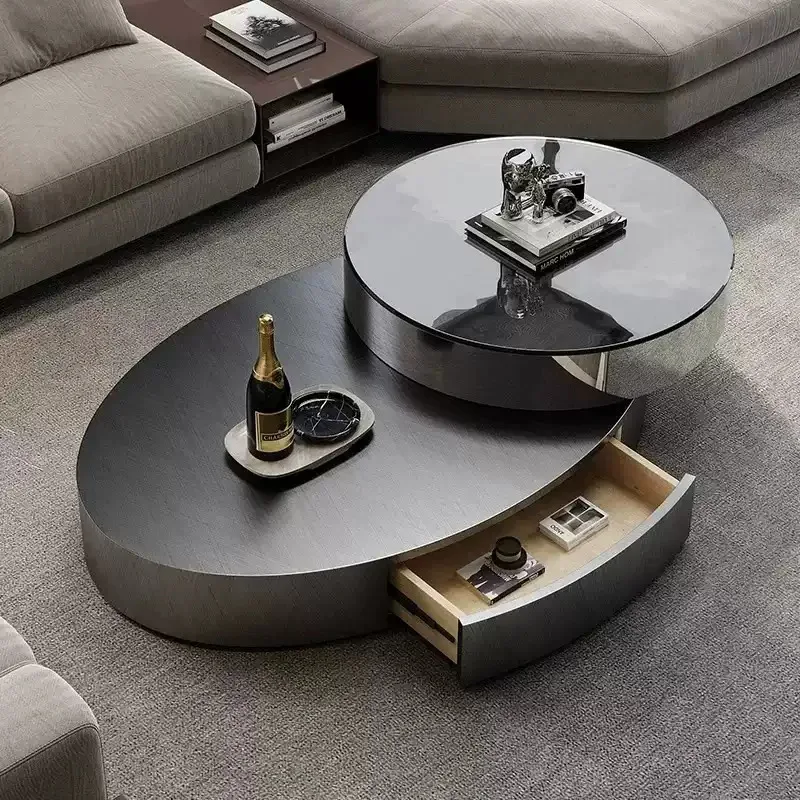 Minimaluxe Stainless Steel Retractable Modern Tempered Glass Desktop Coffee Table for Family Living Rooms