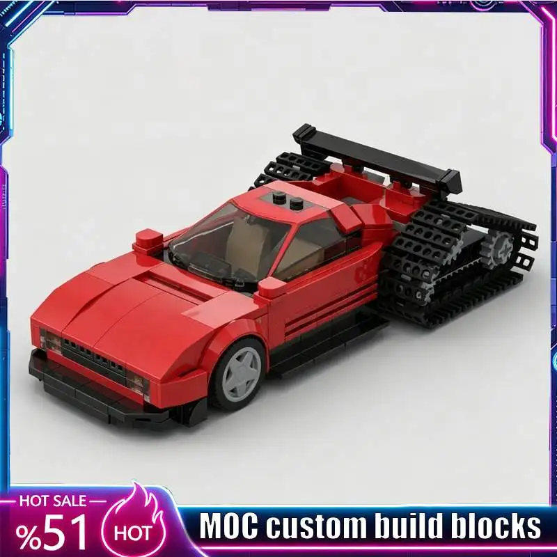

348 PCS Red Retro Classic Half-Track Sports Car MOC Model Custom Building Blocks DIY Educational Birthday Collection Toy Gifts