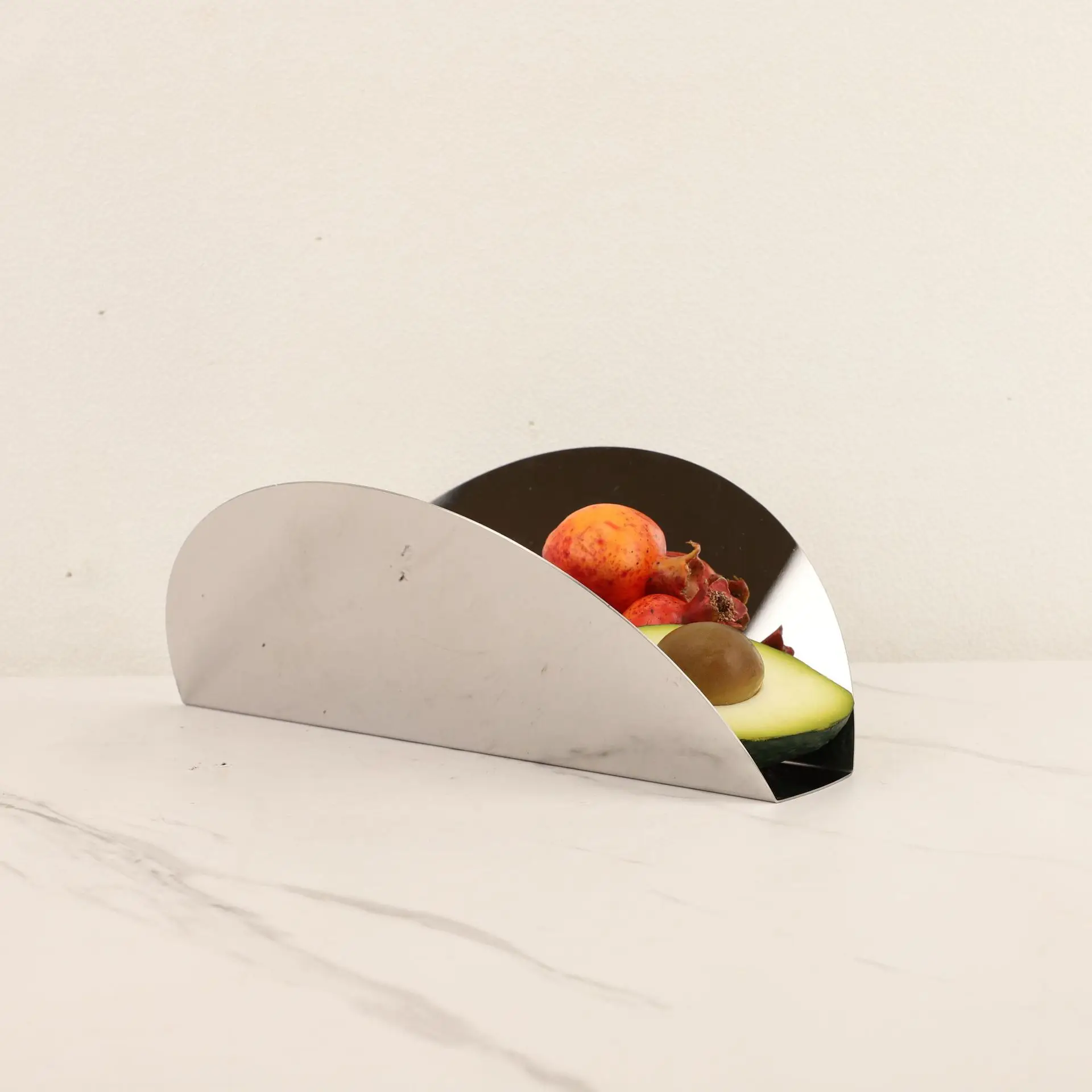 Geometric Metal Curled Edge Tray Stainless Steel Fruit Plate Tableware for Living Room Dining Table Kitchen Home Decor Ornament