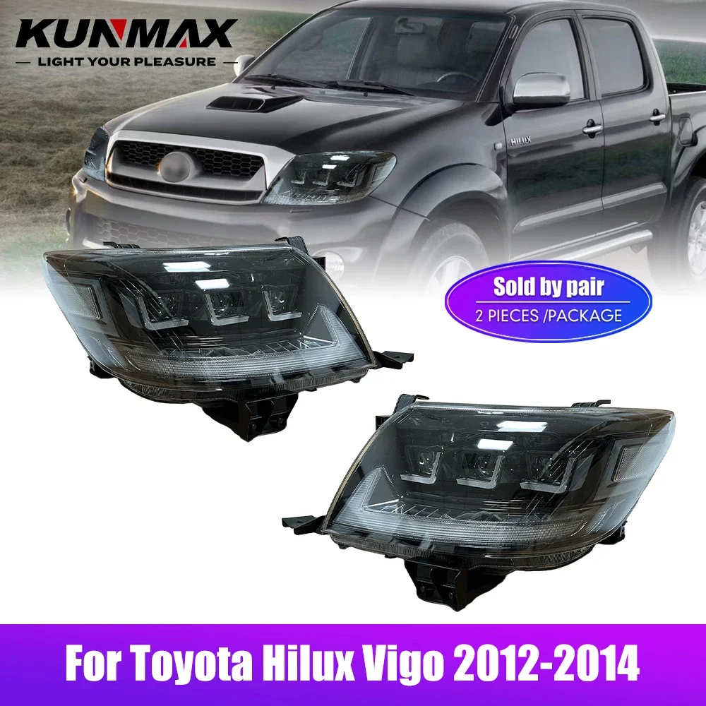 Pair Of LED Car Headlight Assembly For Toyota Hilux Vigo 2012-2014 Front Head Lamp Plug and Play Start-up Animation Headlights