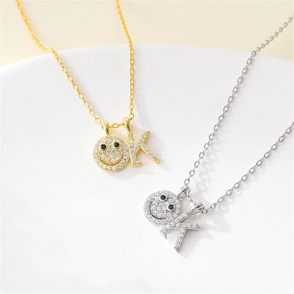 

Корейская женская цепочка на ключицу, стерлинговое серебро S925, кулон со смайликом, модная стильная цепочка на шею в стиле хип-хоп с буквами