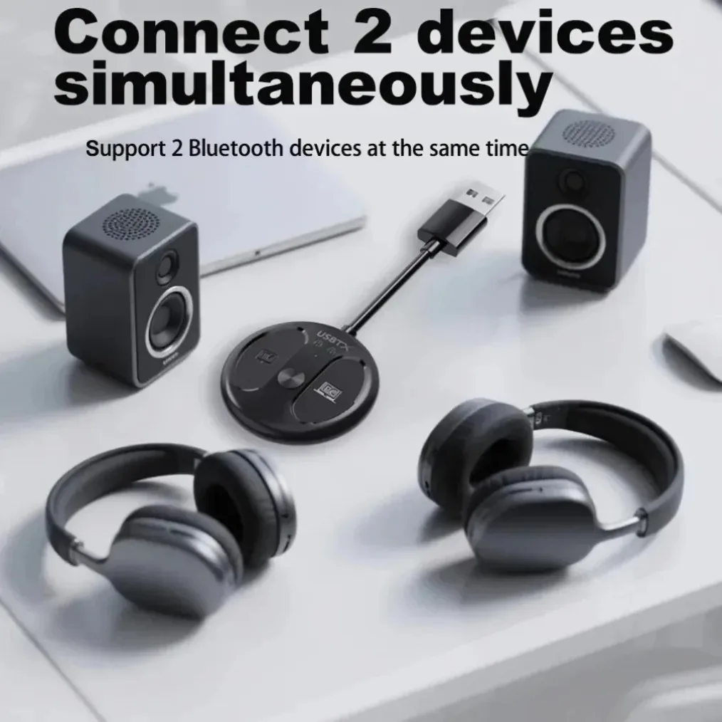 USB Bluetooth 5.4 Audio Sender 50 m barrierefreier kabelloser Stereo-Musikadapter USB-Dongle Connect 2 Kopfhörer für TV PC