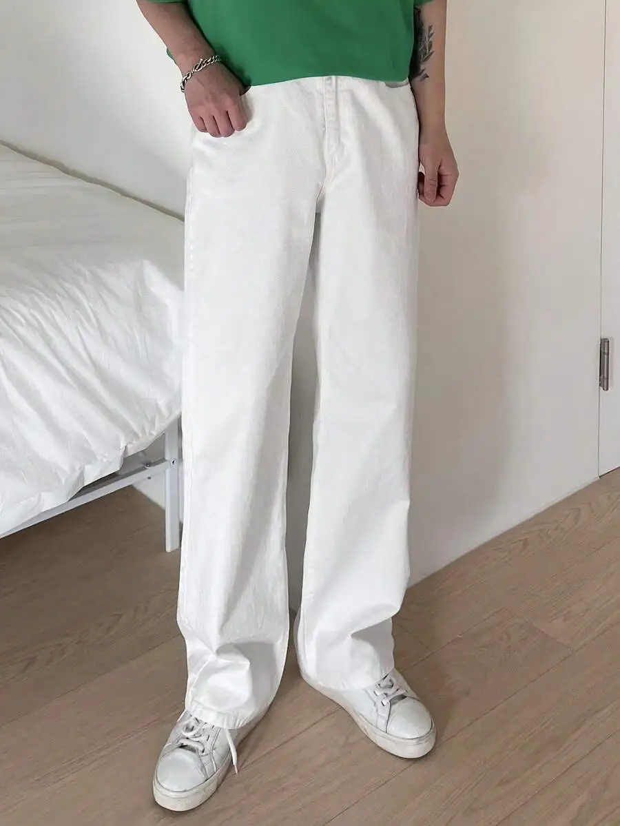 

Мужские однотонные белые повседневные брюки свободного кроя с широкими штанинами для осени