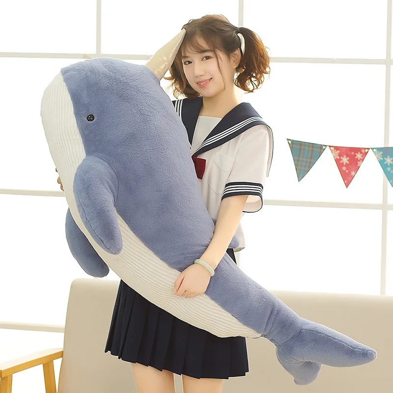 60cm-120cm Narwhal Plush Toy Lovely Unicorn Doll Soft Stuffed Fish Blue Whale With Horn Pillow Christmas Girls Gift Room Decor