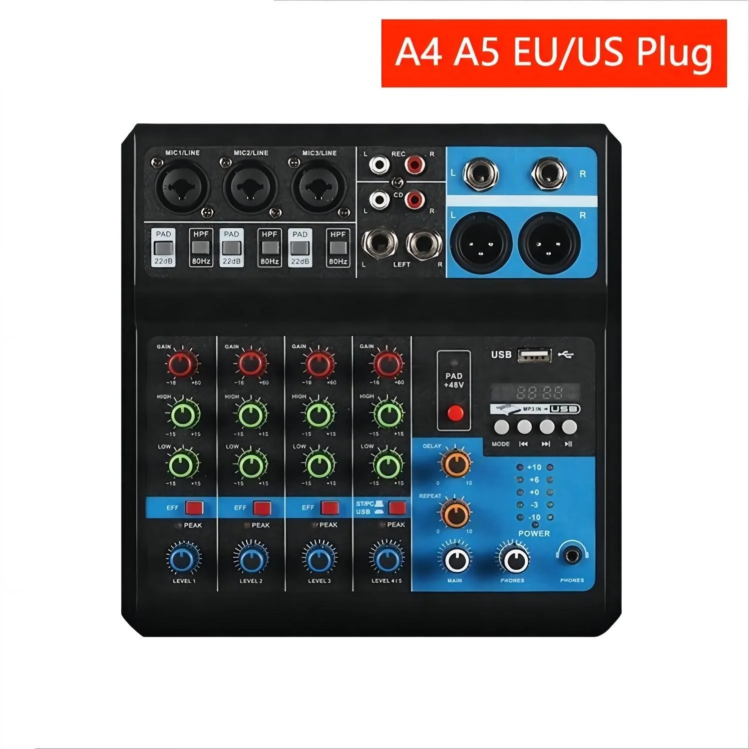 Top Audio 4 5 Channel Sound Mixer Professional Portable Console Computer Input 48v Power Live Broadcast A4 A5 PK TEYUN JIY