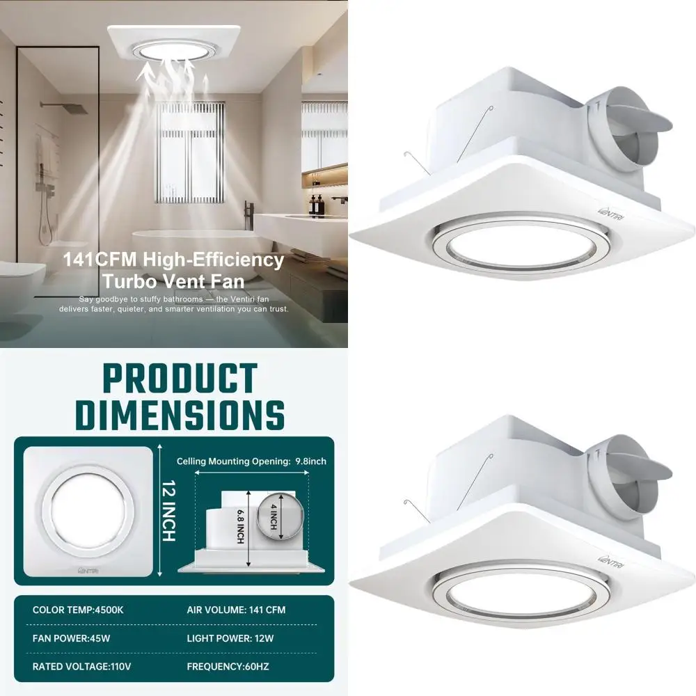 

12 Inch Quiet Circular Bathroom Exhaust Fan with LED Light, Suitable for Home, Office, and More