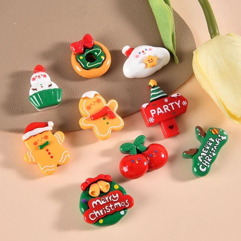 20pcs Resin Cabochons Merry Christmas Flatback Ornaments Applique DIY Scrapbook Figurine Craft Cute Snowman Gingerbread Charms