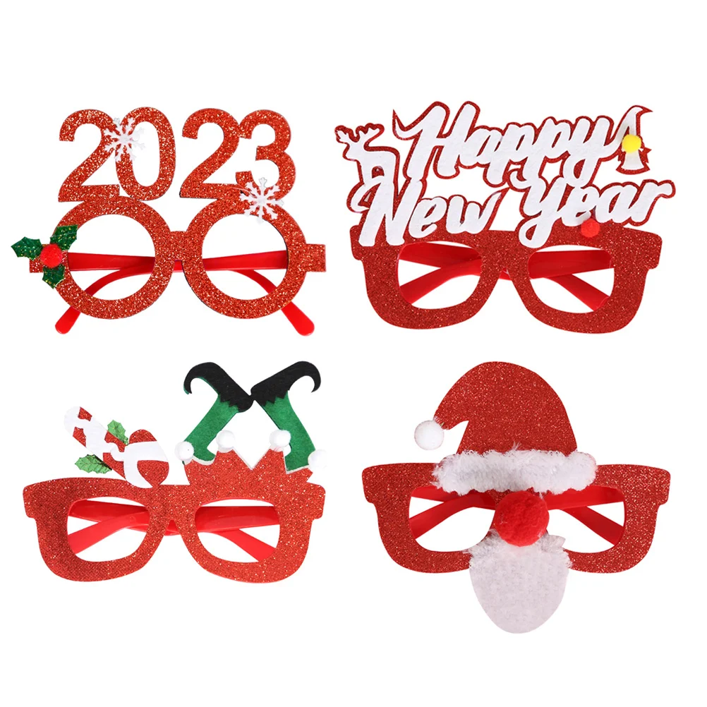 

4 Pcs Christmas Eyeglasses New Year Frames Decor Supplies Gifts Lightweight Plastic Felt Various Styles Festive Atmosphere Charm