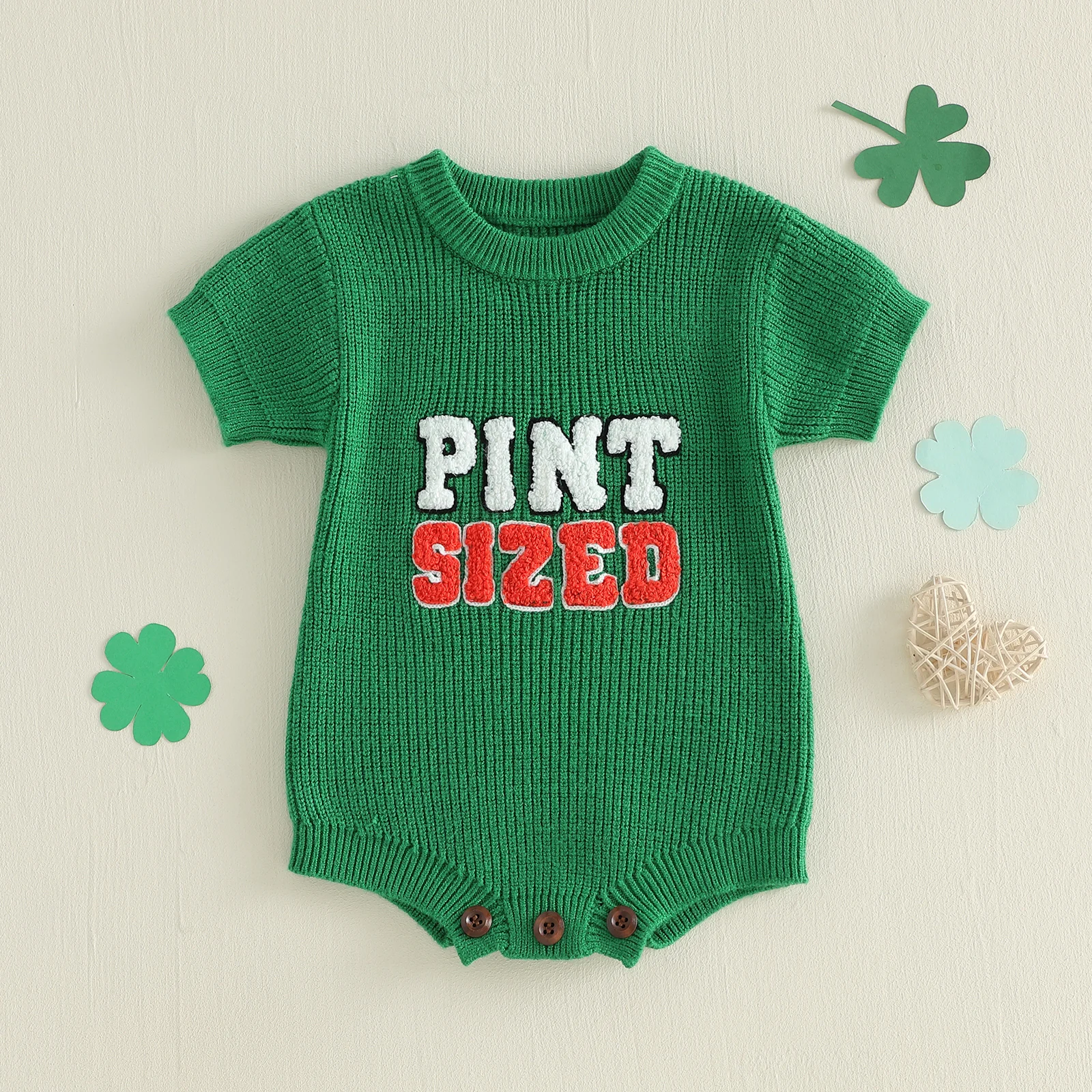 

Вязаные комбинезоны унисекс для младенцев в ирландском стиле с вышитыми буквами, круглым вырезом и короткими рукавами для стильных малышей