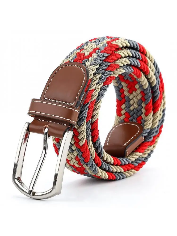 White Design New Men Stretch Woven Belt Casual Ladies Canvas Elastic Korean Joker Pin Buckle Version Clothing Matching 105CM