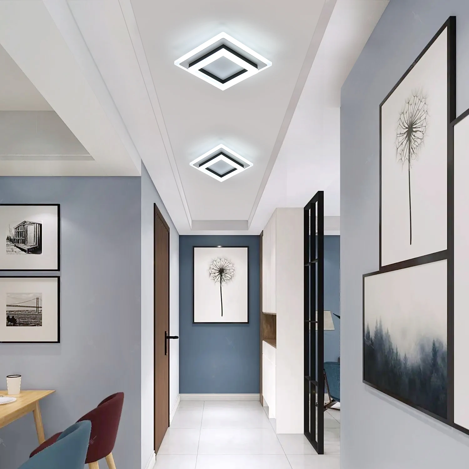 JIANKELONG Modern LED Square Ceiling Lamps 24W, Acrylic Ceiling Light for Bathroom, Hallway, Bedroom, Cool White Light 6500K