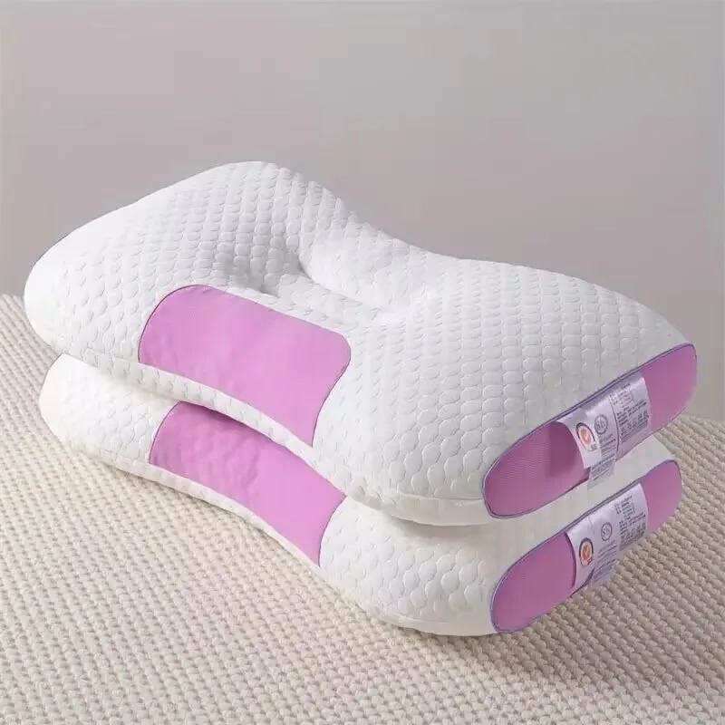 

2 Pieces Pink 4D Knitted Cotton Pillow Pressure Relief Cervical Sleep Pillow Ideal Gift Back Side Stomach Sleepers