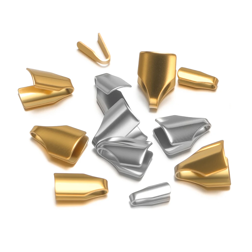 

20/100pcs Stainless Steel Fold Crimp End Beads Caps Clip Tip for Necklace Bracelet Jewelry Material Snake Chain DIY Making Bulk