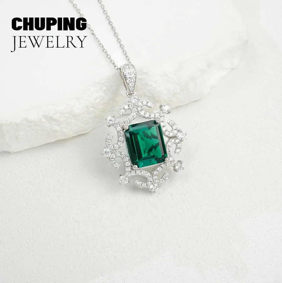 

Chu Ping Fine Jewelry Lab Grown Colored Gemstone Octagonal Cut 10*12mm 5-8CT S925 Silver Necklace For Women Valentine's Day Gift
