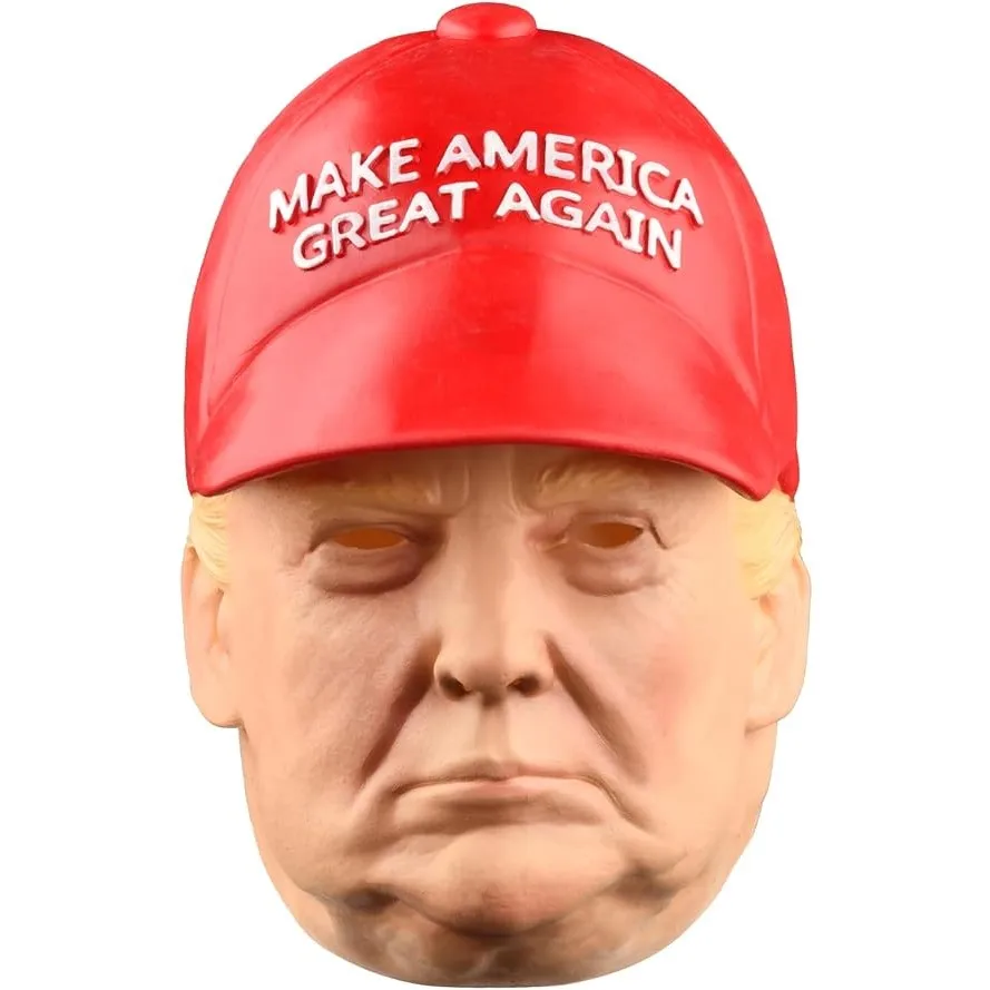 Donald Trump Mask with Attached Cloth Hat Premium Latex Face Breathable Fabric Perfect for Cosplay Parties