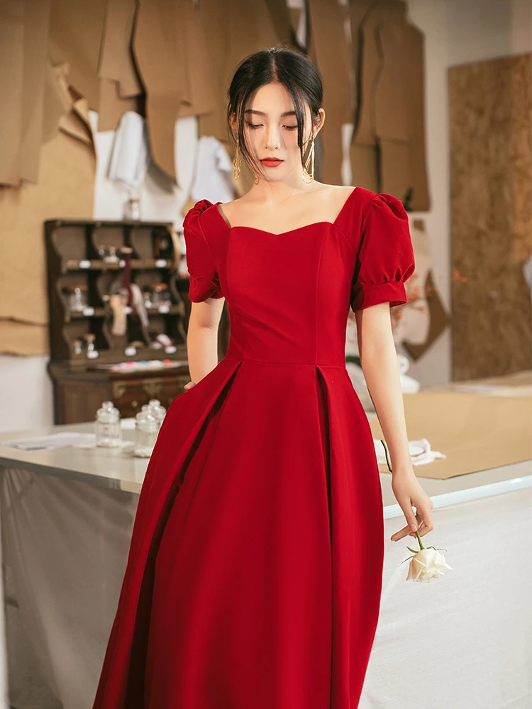 

2026 New Ele Red Wedding Dr for ort Brides Engagement Ceremony Sensation Women's Sweet Sle High Waist A-Line Skirt