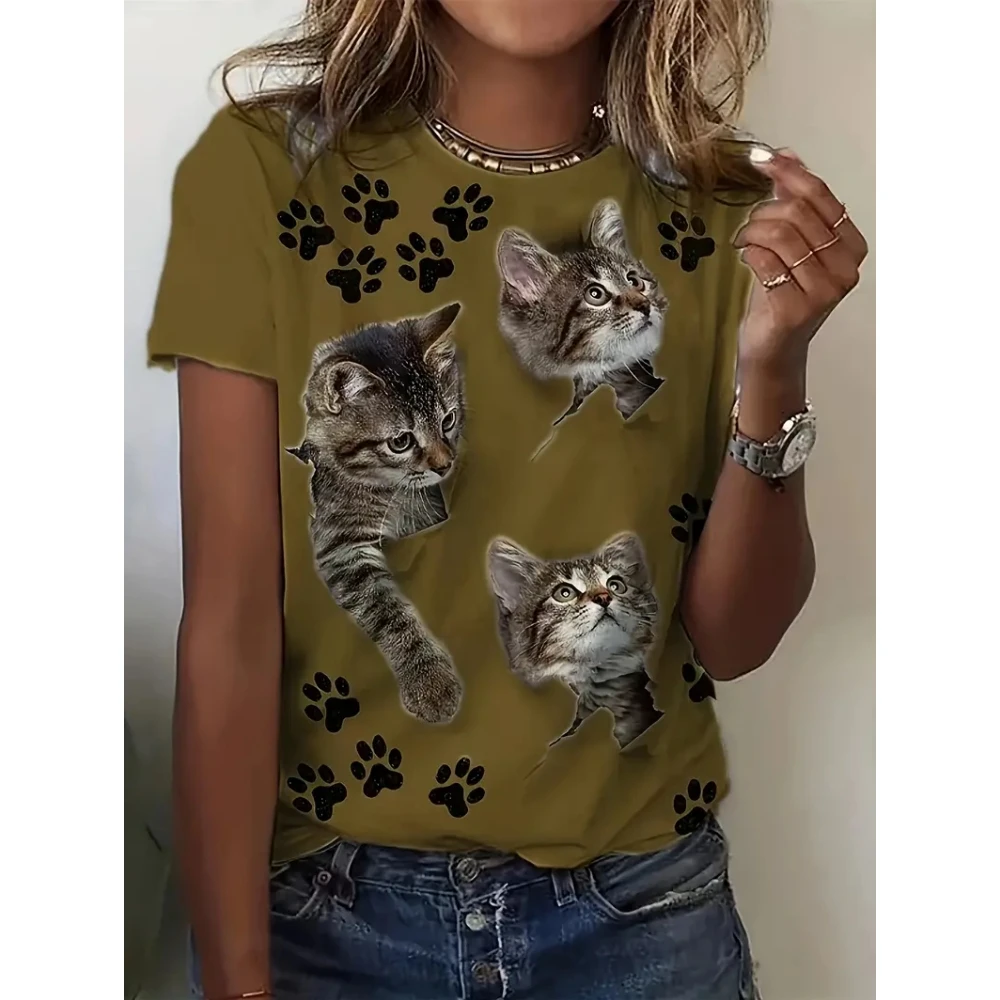 Funny 3D Cat Print T Shirt For Women Summer Hot Sale Kawaii Girl T-Shirts Fashion Animal Pattern Short Sleeve Casual O-neck Tops