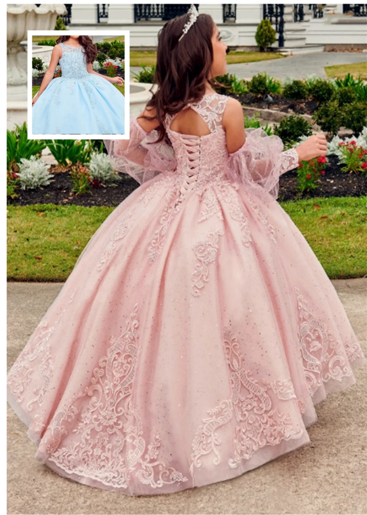 

Customised Blue Elegant Flower Girl Dress for Wedding Dresses Tulle Puffy Kids Birthday Gown Ball Applique First Communion Gowns