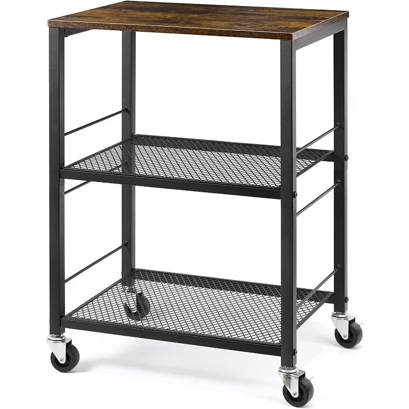 

3 Tier Rolling Cart, Brown Kitchen Carts on Wheels with Storage, Multifunctional Utility Cart for Kitchen, Bathroom
