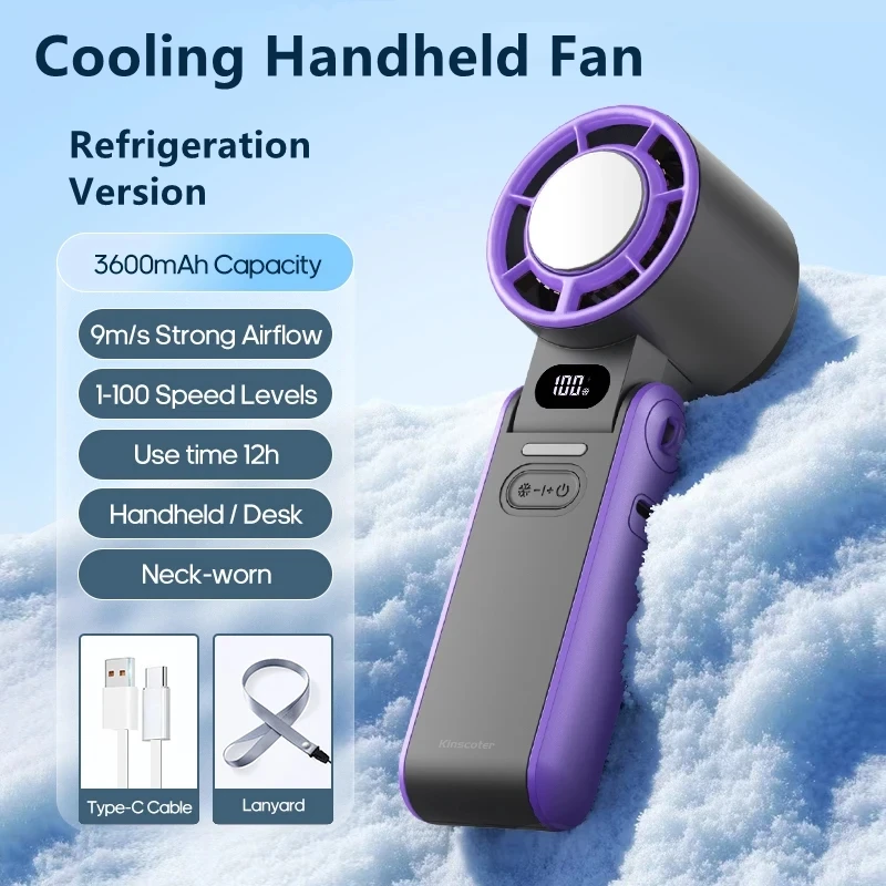 

Портативный ручной турбовентилятор 3600 мАч, перезаряжаемый с охлаждающей пластиной, 100 скоростей, регулируемый уличный складной мини-вентилятор охлаждения