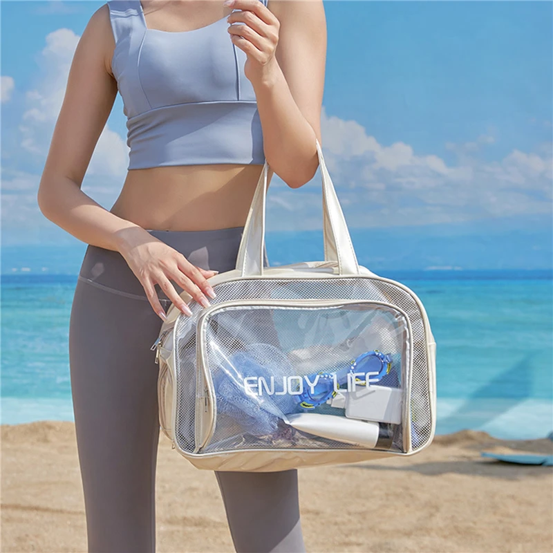 PVC Transparent Fitness Training Bag Large Capacity Hand Luggage Bag Lightweight Waterproof Clear Tote Bag Handbags for Camping