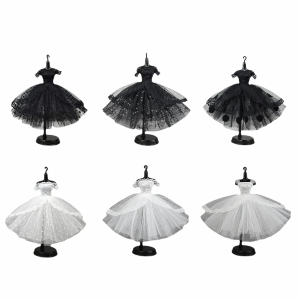 Cute Black Dotted Black Princess Dress Mini Lace Tutu Doll Dress Multilayer Dolls Party Dress Dolls