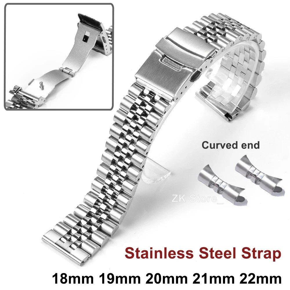 Solid Stainless Steel Strap for Seiko SKX for Jubilee Bracelet Curved End Men Watch Accessories 18mm 19mm 20mm 21mm 22mm 24mm