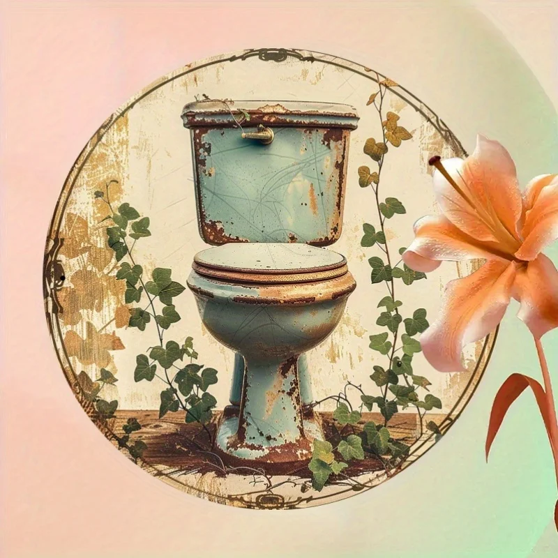 1 Stück 20x20cm Rundes Aluminium-Metallschild Vintage Toiletten-Dekor Dekorative Wandkunst für Zuhause Küche Garten Café Büro