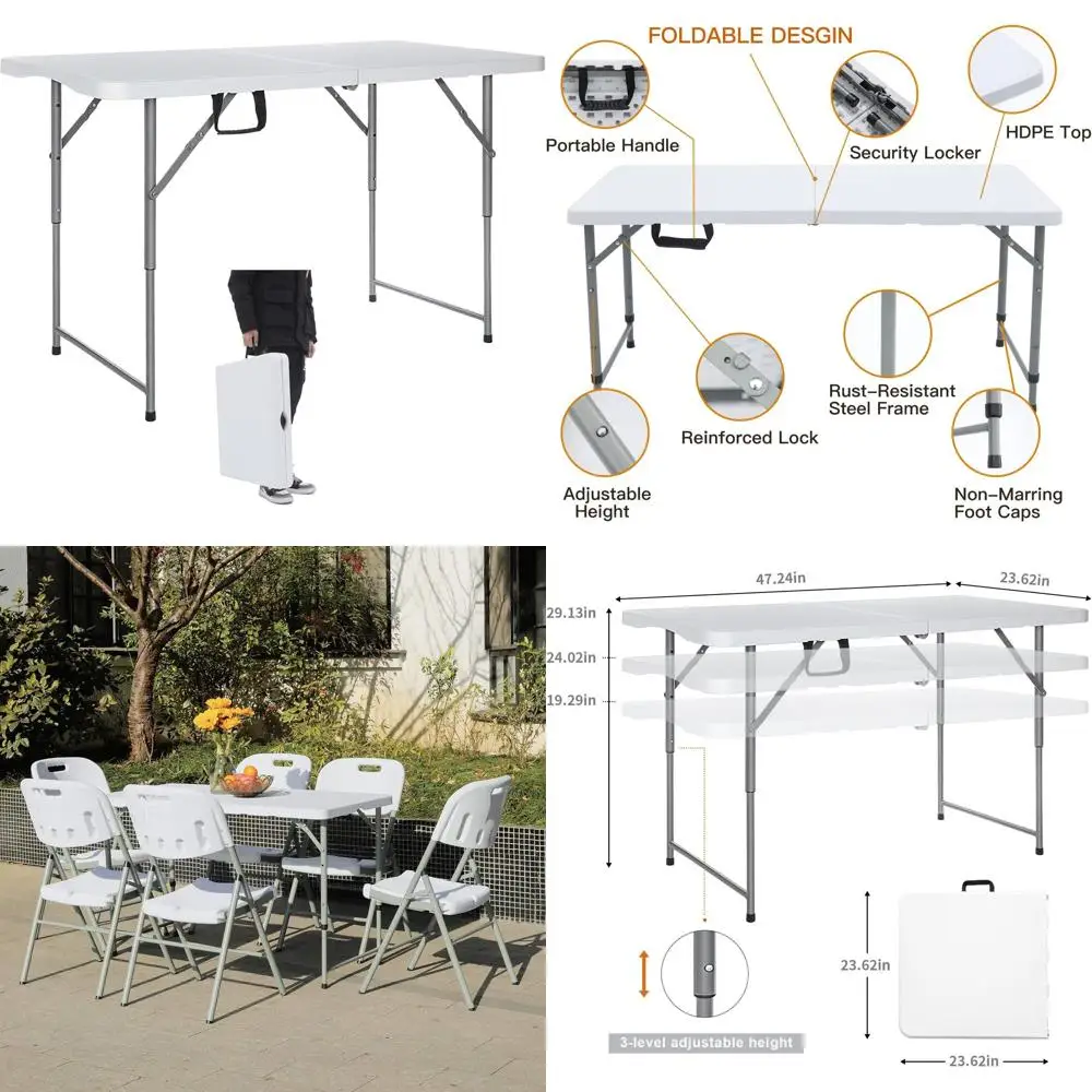 

Портативный прочный пластиковый универсальный стол с регулируемой высотой, ручкой и грузоподъемностью 330 фунтов для использования в помещении/на улице, подходит для