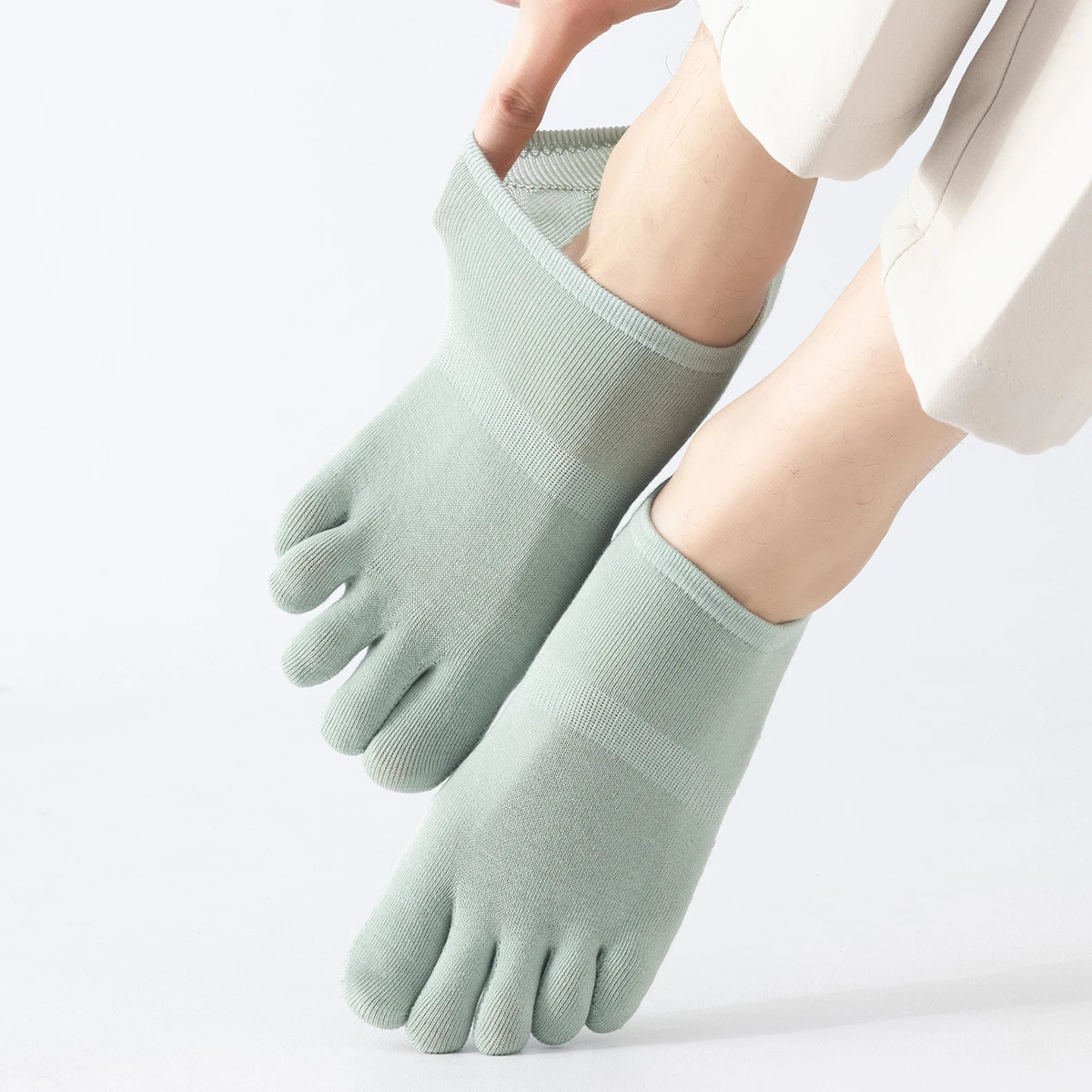 3 أزواج من جوارب القطن الرجالية للربيع والخريف ذات اللون النقي البسيط على طراز الكلية للصيف القابلة للتنفس، جوارب بخمسة أصابع #5