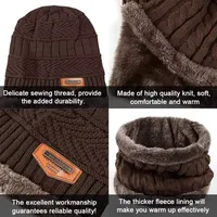 Winter Warm Set Solid Knitted Thick Scarf Hat Gloves Set Outdoor Cycling Thermal Cap Windproof Neckcover  Touch Screen Gloves