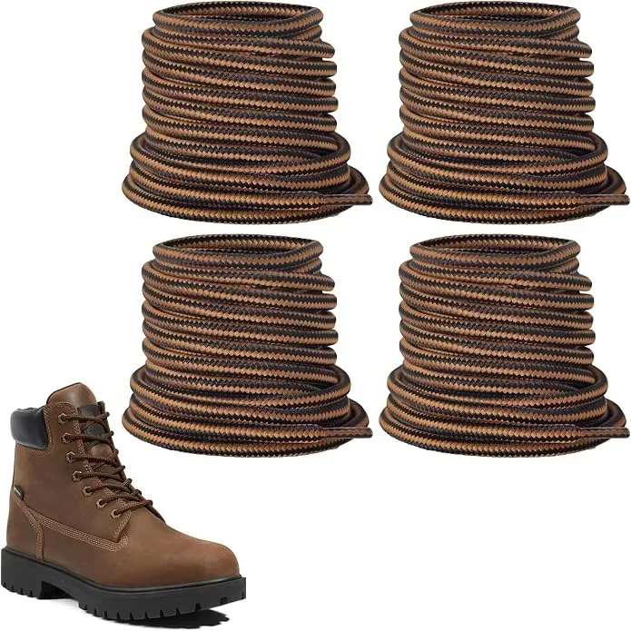 2 Pairs Round Braided Boot Laces for Hiking and Work Shoes, Heavy Duty Two Tone Striped Shoelaces, Durable Replacement Strings