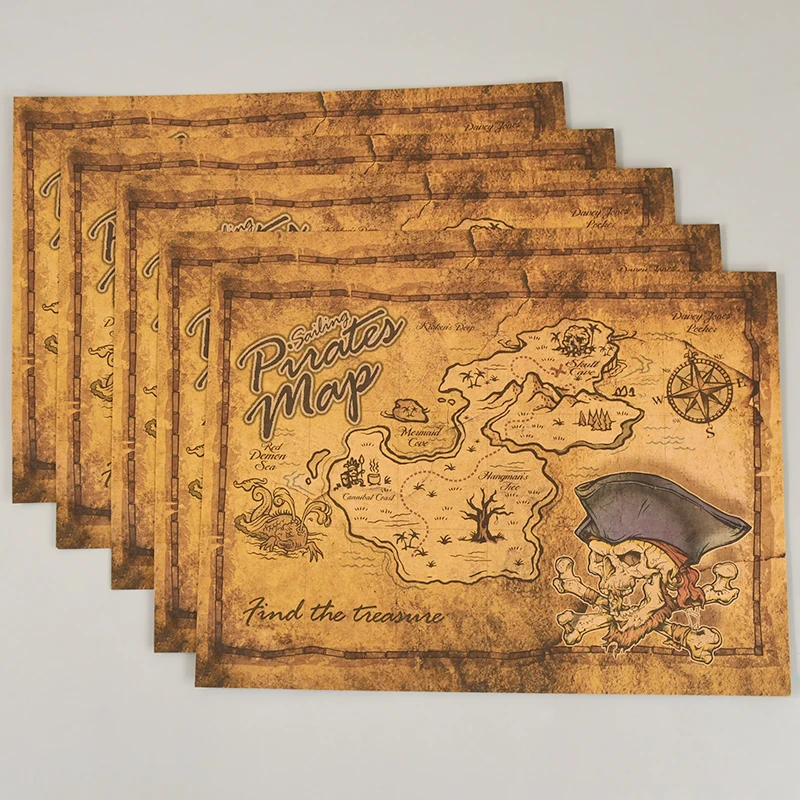 

1pc Pirate Adventure Treasure Hunt Map Vintage Kraft Paper Old Treasure World Map Halloween Pirate Party Decoration Supplies