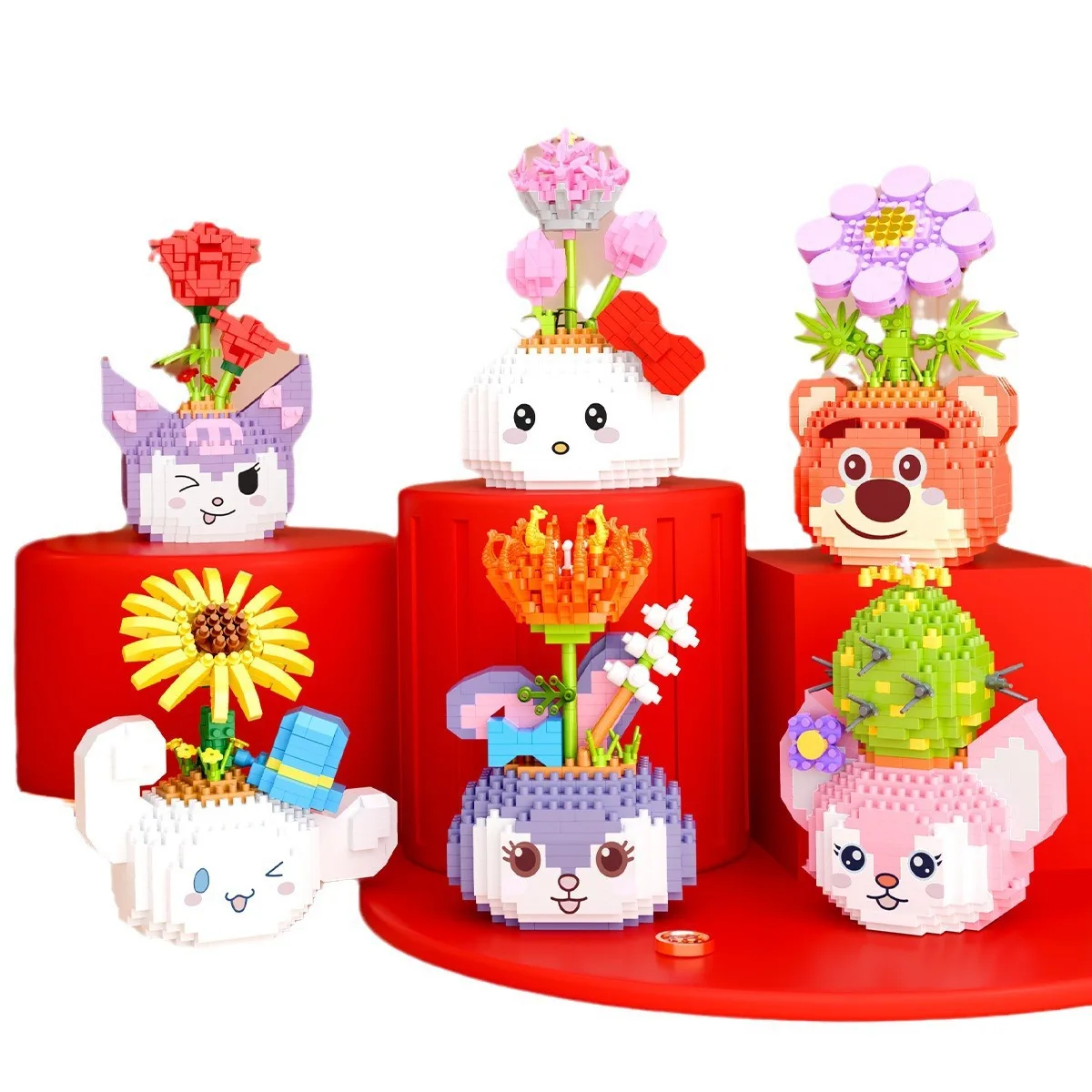 Creative Cartoon Black Beauty Cinnamon Dog Strawberry Bear Flower Assembly Puzzle Building Blocks Toy Ornaments Holiday Gift