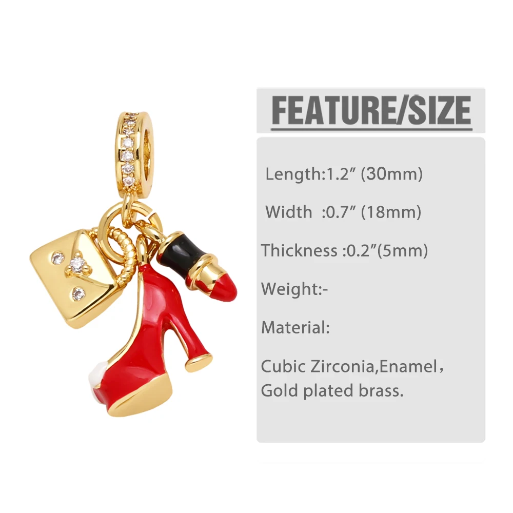 OCESRIO White Crystal Heart Pendant for Necklaces Copper Gold Plated Skateboard Enamel Makeup Jewelry Making Component pdtb751