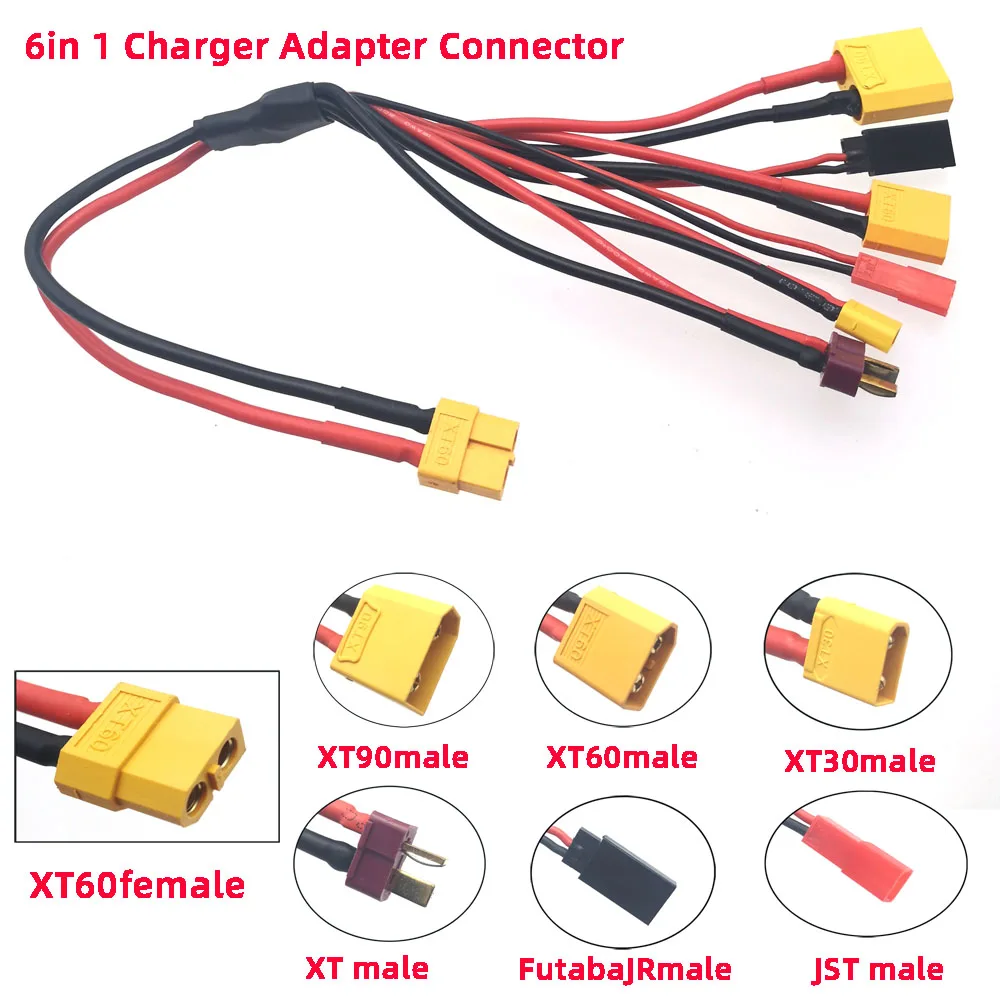 6 in 1 Soft Silicone Charging Wire XT60 XT90 XT30 JST JR Multifunctional Power Adapter Charging Cable For RC Model Charger Iine