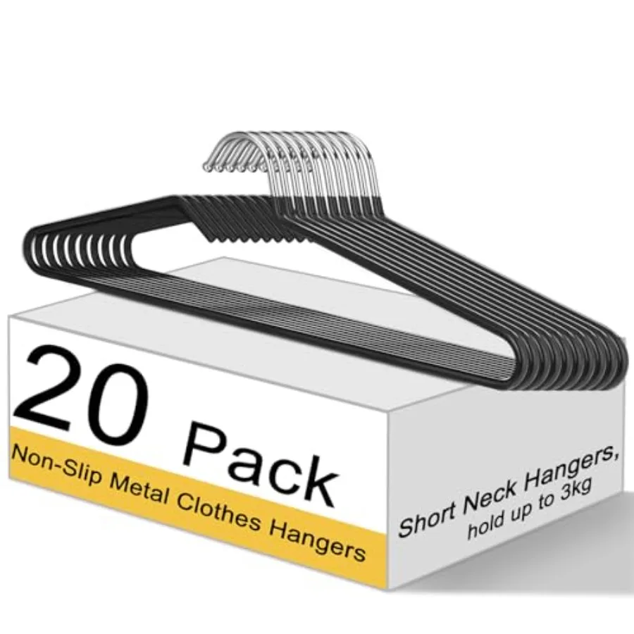 

Набор из 20 коротких металлических вешалок с защитой воротника, нескользящие, для одежды, брюк, рубашек, майок, курток, экономия места, черные, для дома