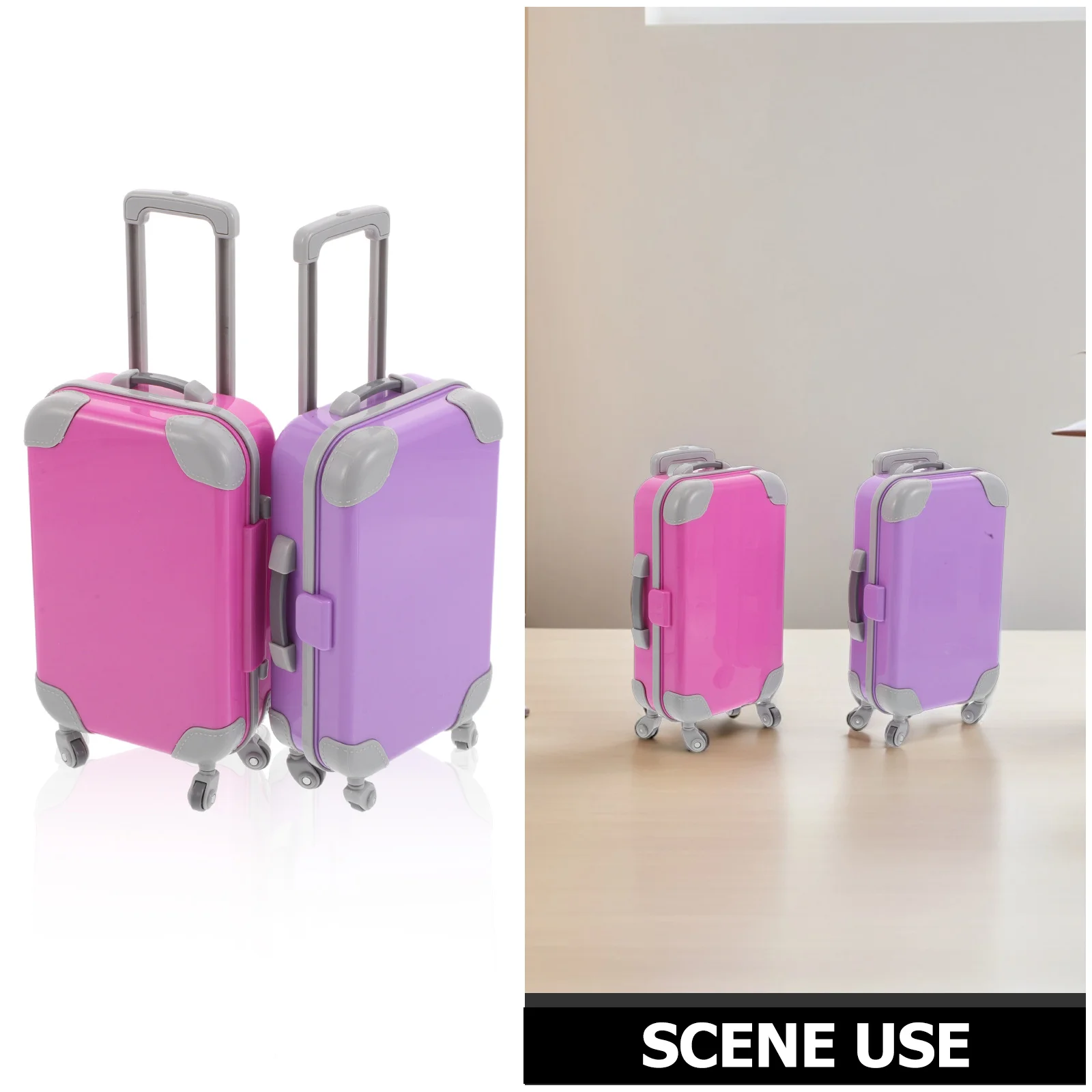 Maleta rosa en miniatura de 2 uds., carcasa dura, mango de tracción de 18 pulgadas, accesorios de viaje, juego de simulación, maleta de juguete para bebé