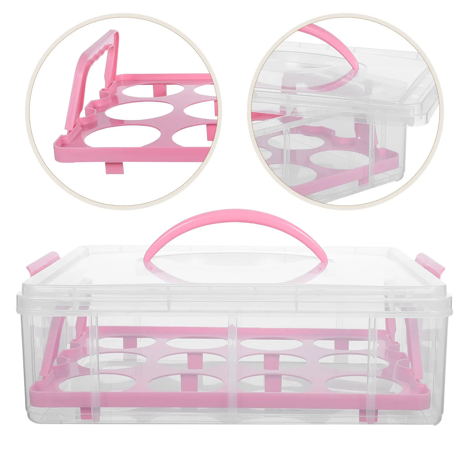 Plastic Cupcake Carrier 12 Count Brownie Holder Container Clear Lid Handle Stackable Secure Lock Portable Muffin Organizer Box
