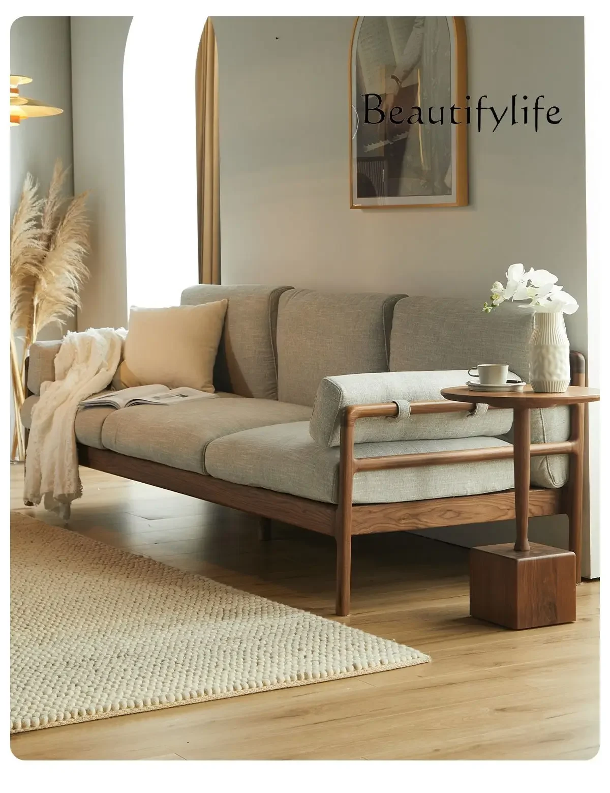 

muebles para hogar North American Black Walnut Wooden Sofa Nordic Solid Wood Small Apartment Modern Simple Sofa