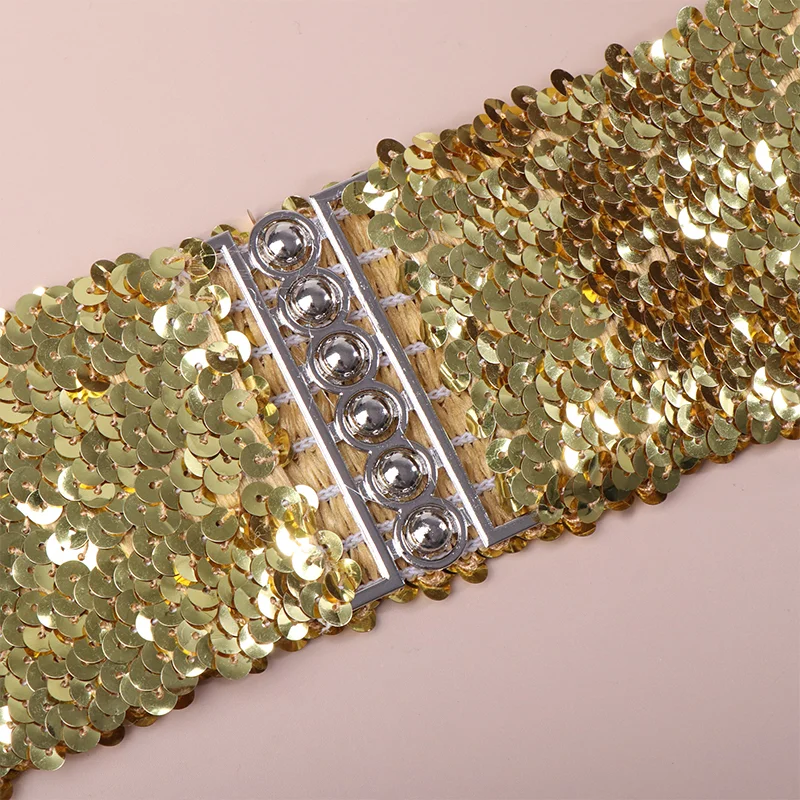 Sequined Wide Corset Belt For Women Elastic Waspie Waist Cincher Belt For Jackets Dress Fashion Accessories