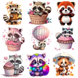 Cartoon Raccoon Flower Iron On Transfer Stickers Diy A-Level Washable Heat Press Printed Accessory Clothes Patches For Jackets