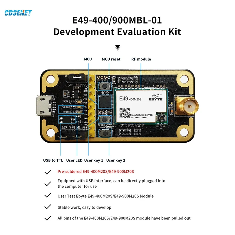 Testboard Kit for 433MHz 470MHz CMT2300A RF Module CDSENET E49-400MBL-01 SPI 20dBm Low Power