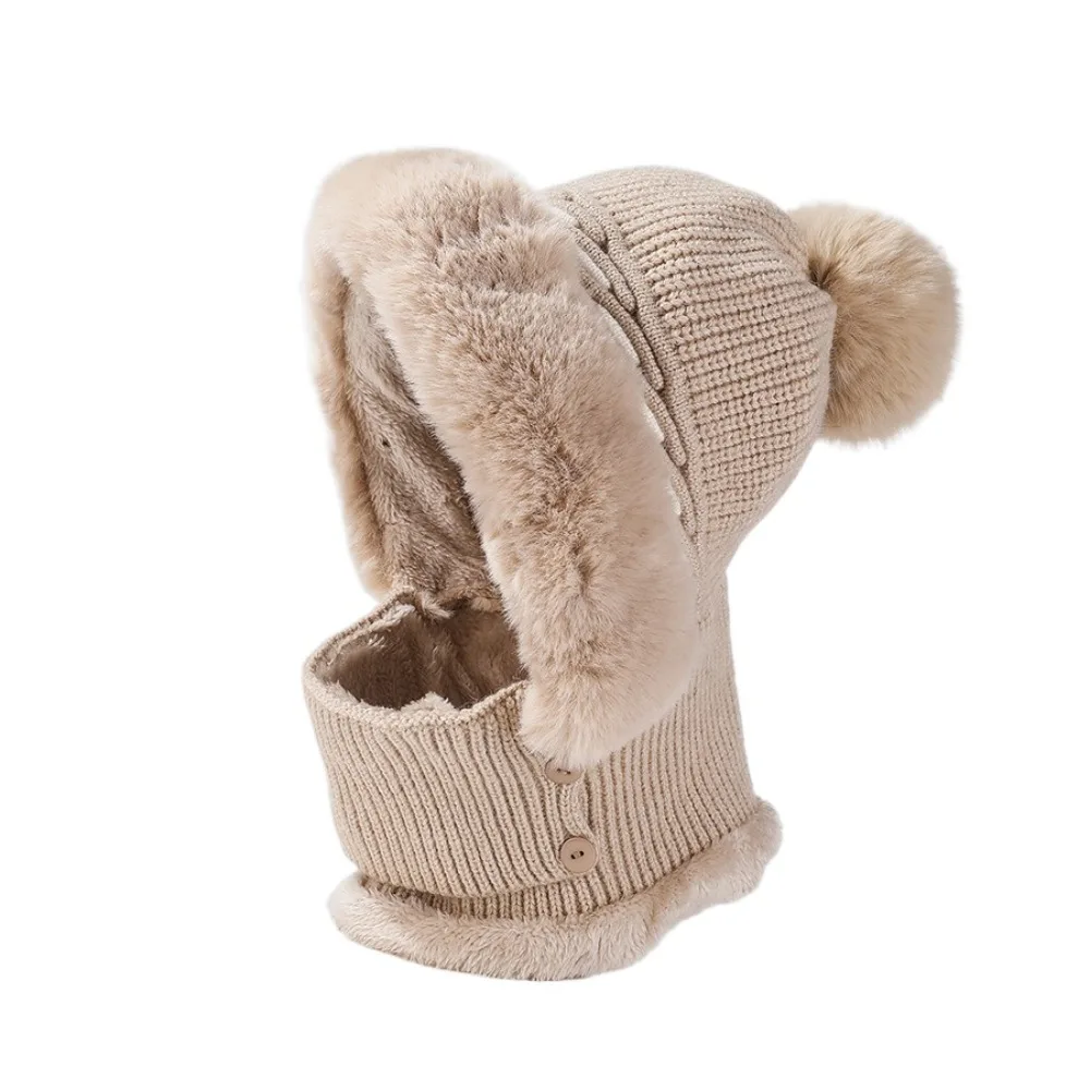 

Simple Plush Winter Cap Mask Set Windproof Ear Protection 2in1 Scarf Hat Thicken Warm Neck Protector Balaclavas Hat Female Male