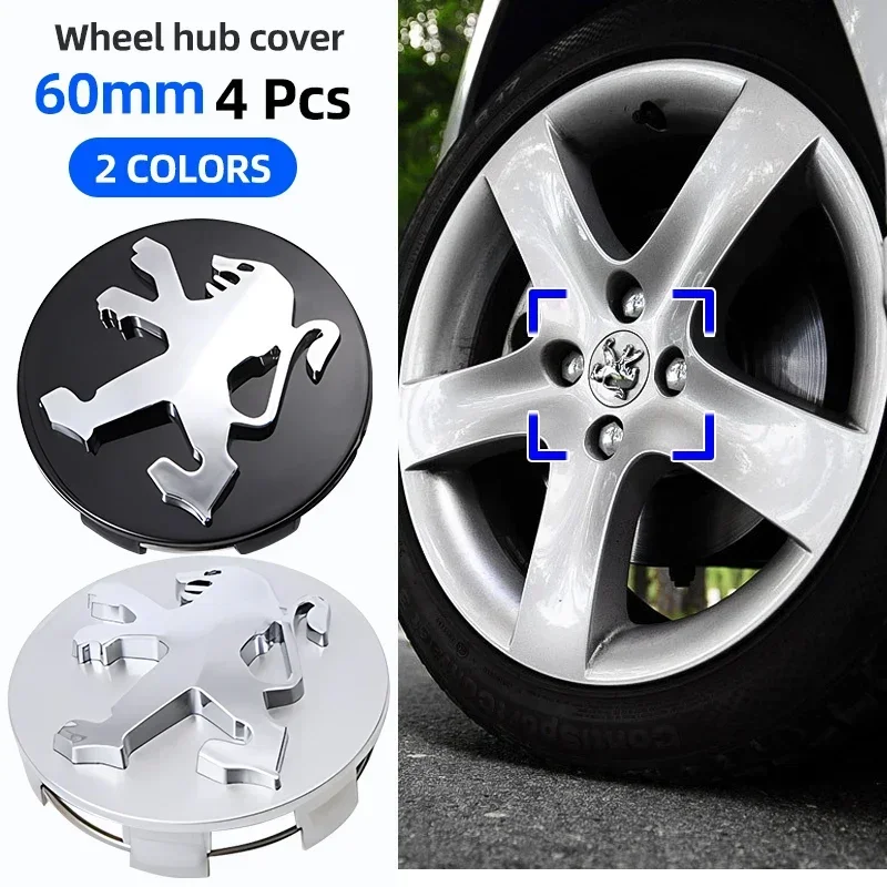 4pcs 60mm Car Rim Cover Wheel Hub Center Caps Badge Emblem for Peugeot 2008 3008 307 308 206 207 208 407 508 5008 205 4008 106