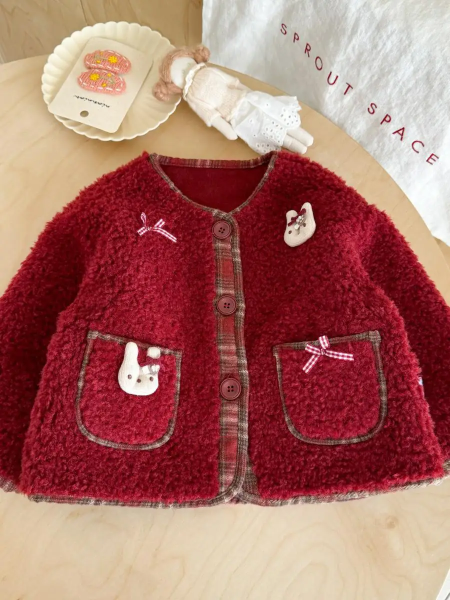 

Princ Sle Fce Lined Jaet for Girls Autumn Winter Korean Sle Children's Clothing Soft Cozy Inner Layer for Kids