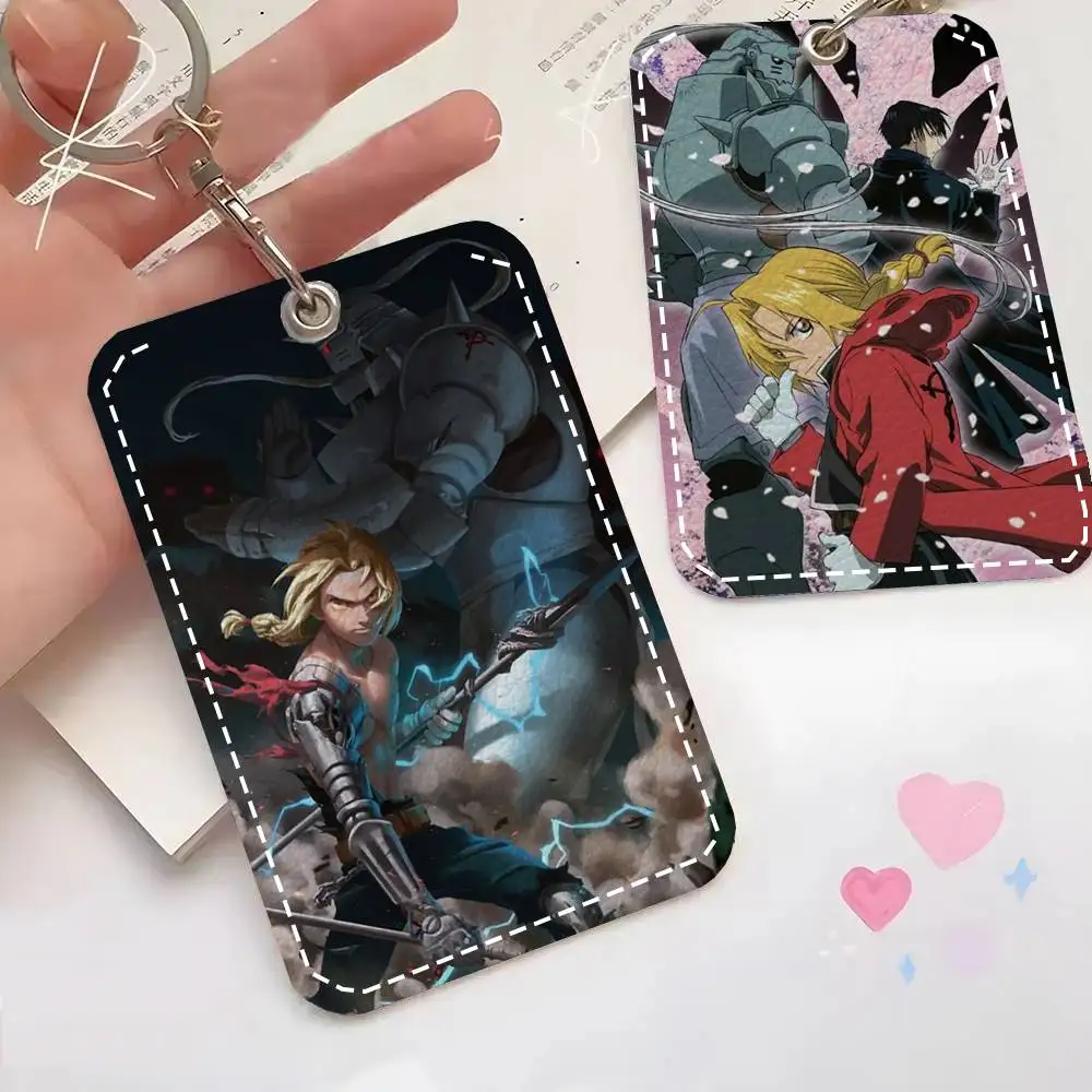Fullmetal Alchemist Card Case Keychain Access Card Bag Key Tag Ring Leather Card Holder Key Ring Access