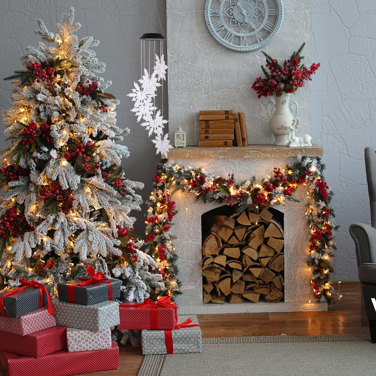 

1Pcs Solar LED Christmas Snowflake Hanging Wind Chime Light Color Changing Outdoor Garden Scene Lighting Wind Chime Light