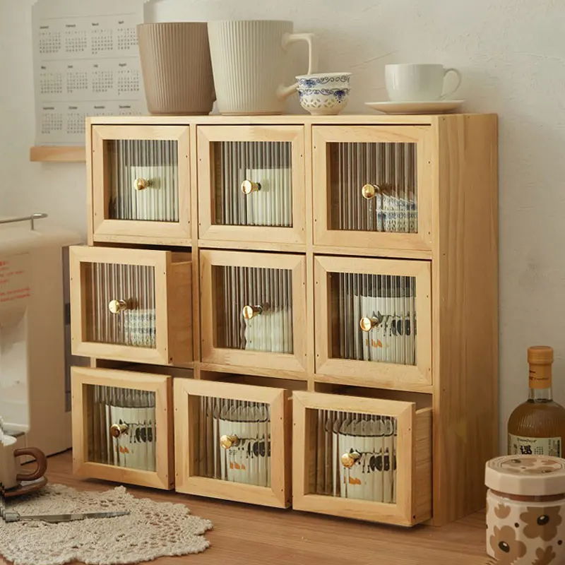 

Настольный органайзер из цельного дерева, ящики, пылезащитная витрина для кружек, чашек, перегородка, ящик для хранения различных вещей, домашний декоративный держатель